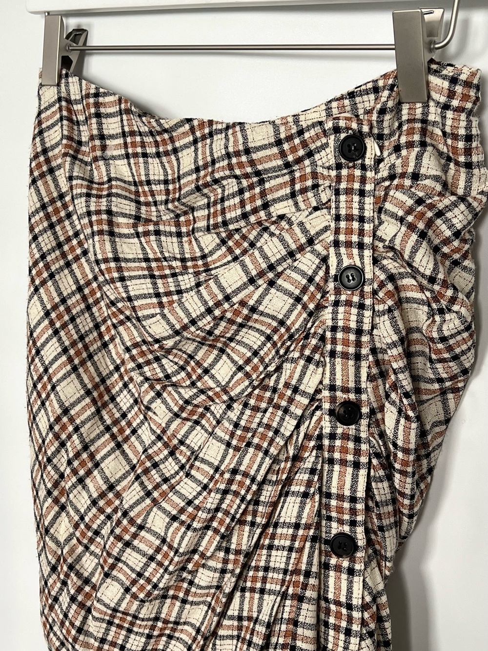 Veronica Beard Murphy Plaid Ruched Asymmetrical Mini Skirt Size 4 - Picture 5 of 9